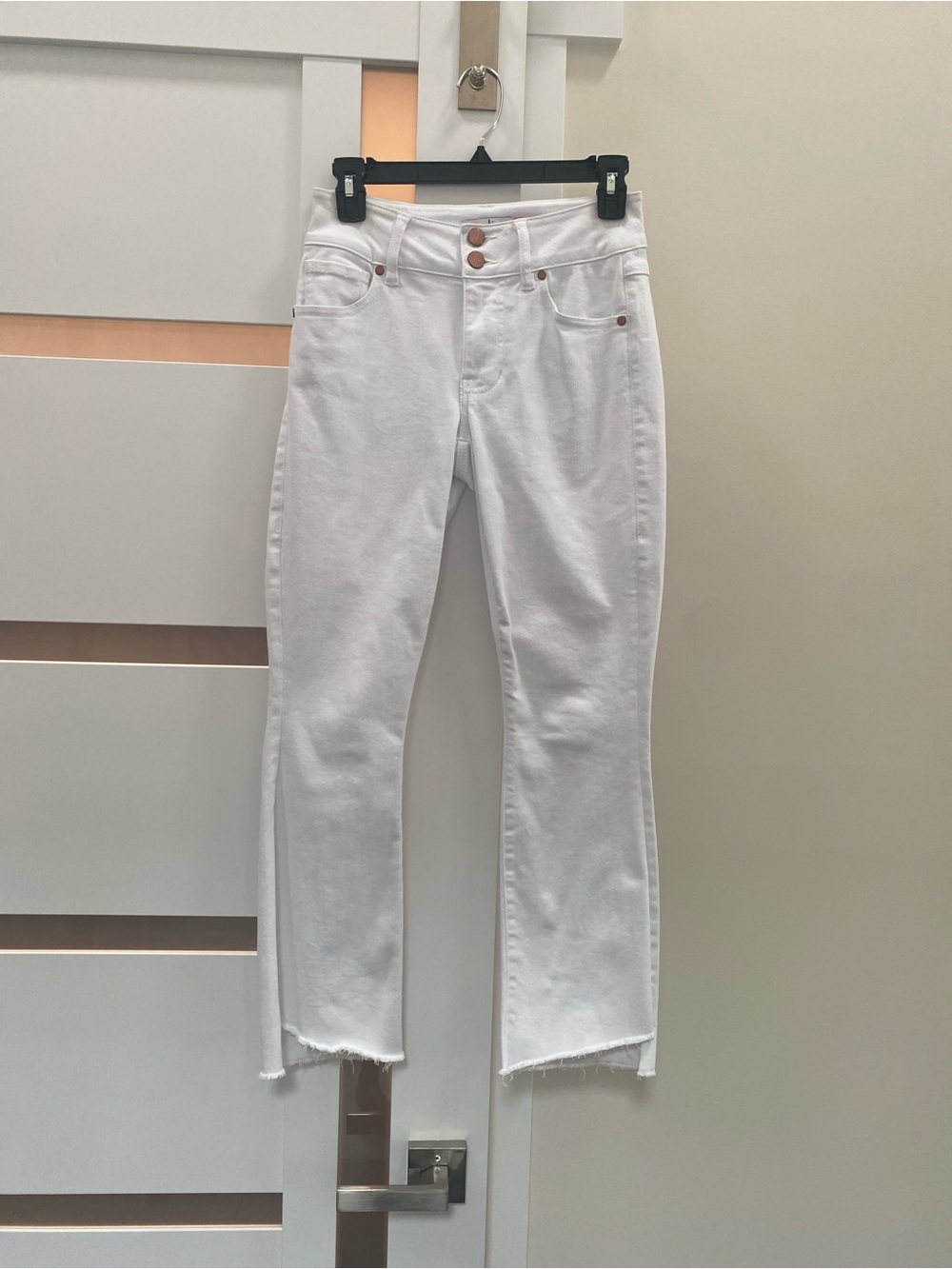 CAbi Hi-Low Crop White Jeans